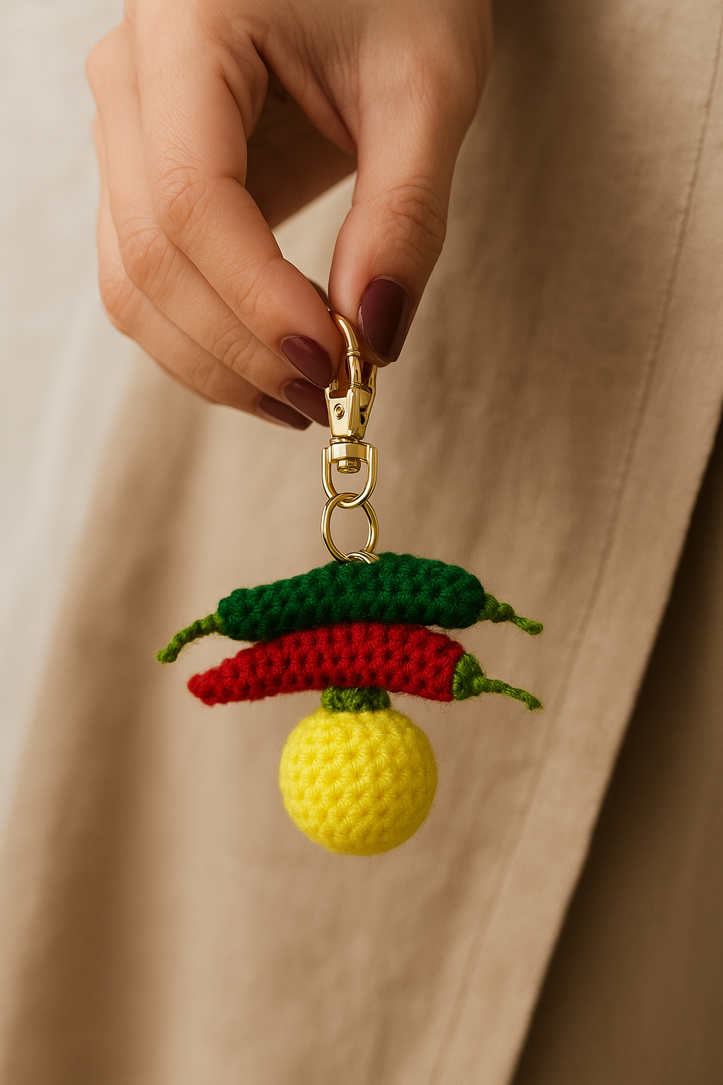 SOE Handmade Nimbu Mirchi Crochet Keychain | Evil Eye Protection Bag Charm
