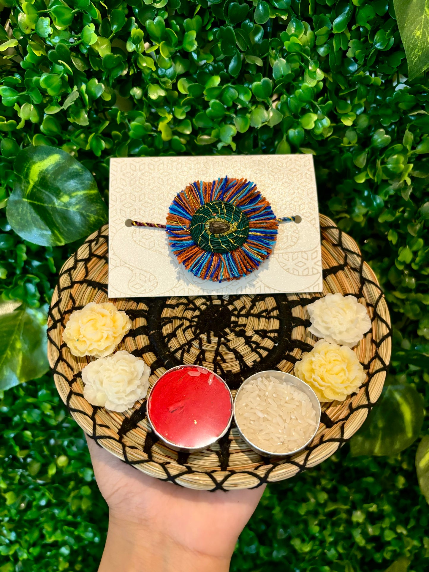 SOE Pine-needle Pooja Thali(plate): Rakshabandhan Pooja Plate (Black)