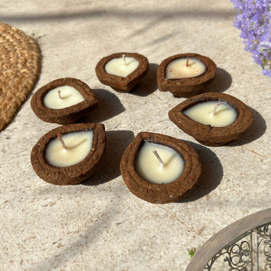 SOE Scented Organic Gobar Soy Wax Diya (Set of 6)