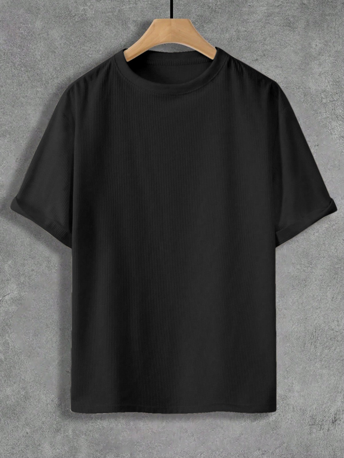 Black Fine-Rib Plain T-Shirt