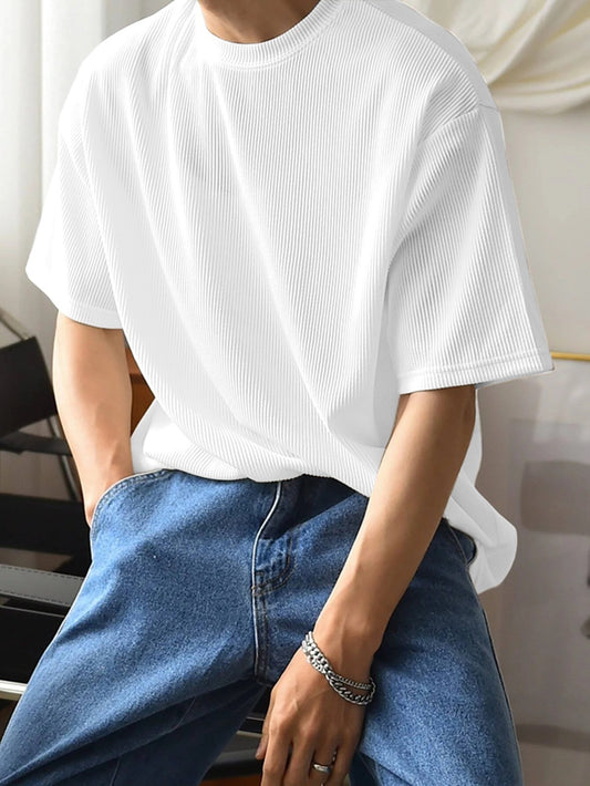 White Fine-Rib Plain T-Shirt